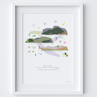 UK National Three Peaks Route Map Art Print