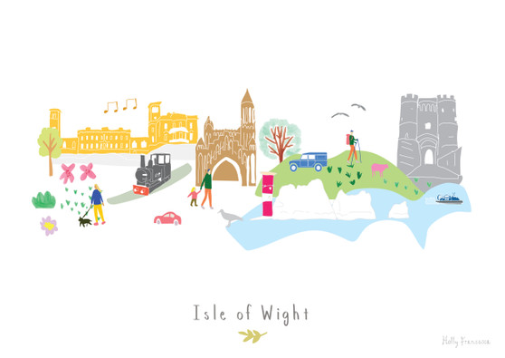 Hand Drawn imaginary Isle of Wight Skyline. Art Print by artist Holly Francesca