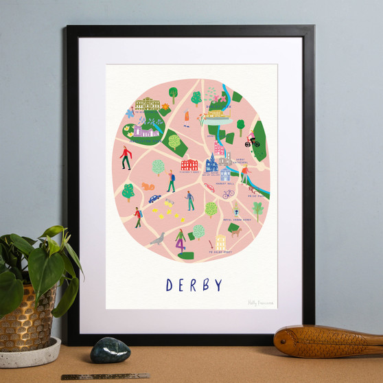 Map of Derby City Art Print by artist Holly Francesca