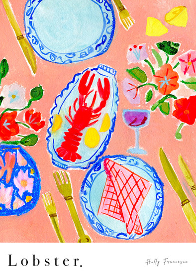 Lobster Art Print - Watercolour Pastel Poster by artist & illustrator Holly Francesca