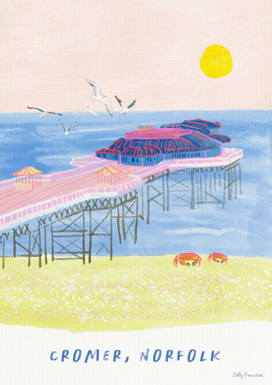 Cromer Pier, Norfolk Coast Landmark Travel Print created from an original drawing by artist Holly Francesca.