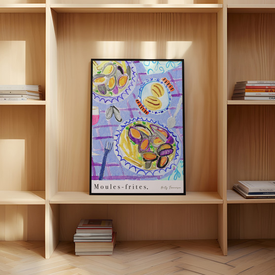 'Moules-frites' French Mussels & Chips Art Print - Watercolour Pastel Poster by artist Holly Francesca