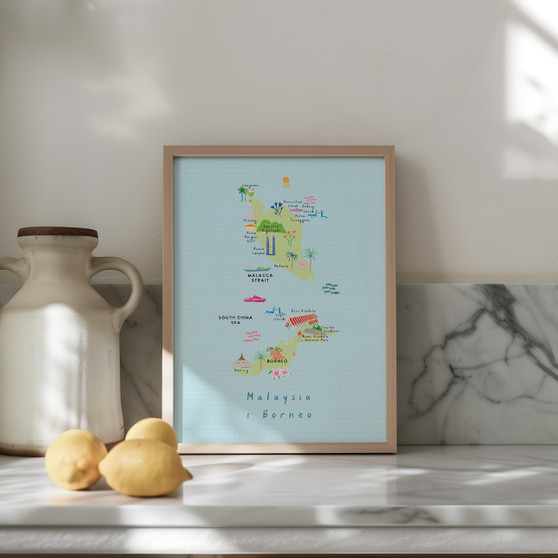 Map of Malaysia & Borneo, South East Asia Art Print by UK Artist Holly Francesca Map of Malaysia & Borneo, South East Asia Art Print by UK Artist Holly Francesca