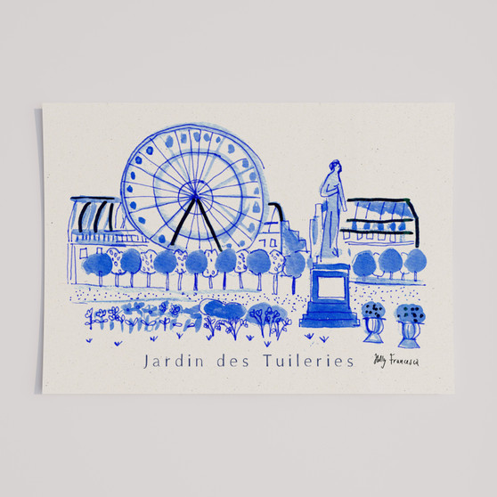 Jardin des Tuileries, Paris, France - Blue Ink Painted Scene Art Print by Holly Francesca