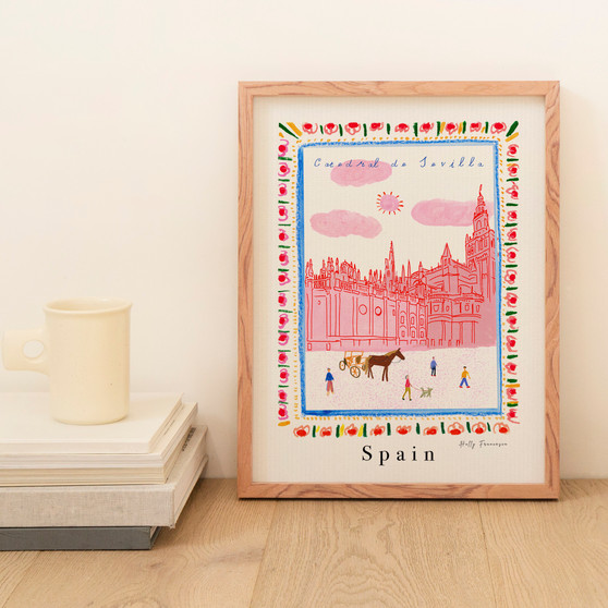 Seville Cathedral Poster - Spanish Art Print - Giralda Tower Landmark Collection by artist Holly Francesca