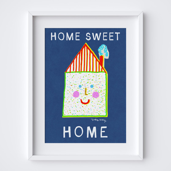 Cute Home Sweet Home nursery art print in bright & bold colours by Wakey Wakey. Created by UK Artist Holly Francesca.