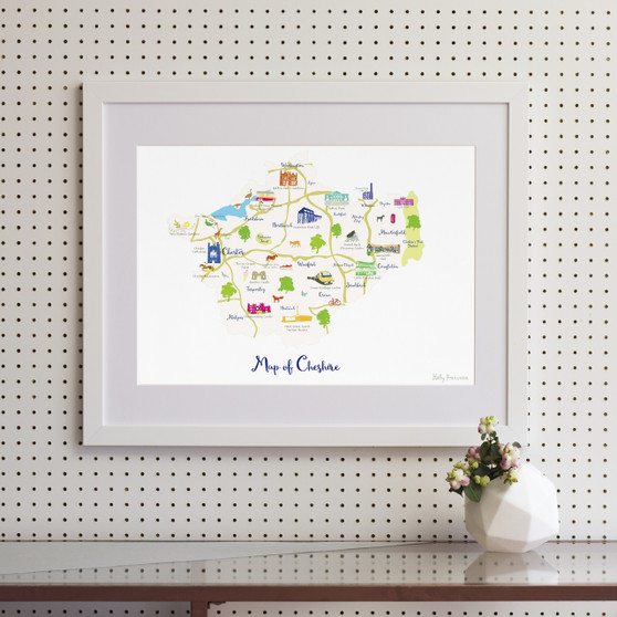 Map of Cheshire in North West England framed print illustration