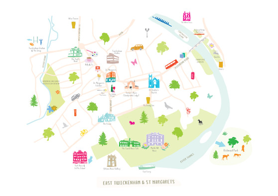 Map of St Margarets and East Twickenham Art Print