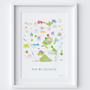 Illustrated hand drawn Map of Chiswick by UK artist Holly Francesca.