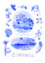 Cornwall Blue Portuguese 'Azulejo' tiles - Watercolour Painted Scene Art Print by Holly Francesca