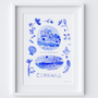 Cornwall Blue Portuguese 'Azulejo' tiles - Watercolour Painted Scene Art Print by Holly Francesca