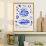 Cornwall Blue Portuguese 'Azulejo' tiles - Watercolour Painted Scene Art Print by Holly Francesca