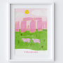 This travel poster of Stonehenge in Wiltshire was created from an original drawing by artist Holly Francesca.