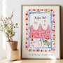 Angkor Wat, Siem Reap, Cambodia - Cambodian Temple Landmark Travel Print created from an original drawing by artist Holly Francesca.