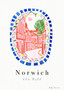 Elm Hill Norwich, Norfolk Broads Scene - Patterned Landscapes: Heritage Pink Edition Print by Artist & Illustrator Holly Francesca