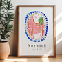 Elm Hill Norwich, Norfolk Broads Scene - Patterned Landscapes: Heritage Pink Edition Print by Artist & Illustrator Holly Francesca