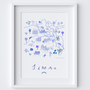 Sintra Map - Portugal Blue Landmarks Travel Art Print by UK artist & illustrator Holly Francesca