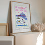 Fort Grey, Guernsey Coastal Scene, UK Channel Islands - Patterned Landscapes: Heritage Pink Edition Print by artist and illustrator Holly Francesca