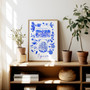 Spain Blue Portuguese 'Azulejo' tiles - Watercolour Painted Scene of the Sagrada Família, in Barcelona, and the Alhambra of Granada. As a Art Print by Holly Francesca
