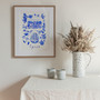 Spain Blue Portuguese 'Azulejo' tiles - Watercolour Painted Scene of the Sagrada Família, in Barcelona, and the Alhambra of Granada. As a Art Print by Holly Francesca