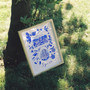 Spain Blue Portuguese 'Azulejo' tiles - Watercolour Painted Scene of the Sagrada Família, in Barcelona, and the Alhambra of Granada. As a Art Print by Holly Francesca