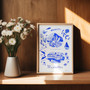 Madeira Blue Portuguese 'Azulejo' tiles - Watercolour Painted Scene of Pico do Arieiro mountain and Sao Tiago Fort, located in the historical centre of Funchal, the island's capital city. Art Print by Holly Francesca