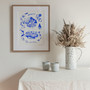 Madeira Blue Portuguese 'Azulejo' tiles - Watercolour Painted Scene of Pico do Arieiro mountain and Sao Tiago Fort, located in the historical centre of Funchal, the island's capital city. Art Print by Holly Francesca
