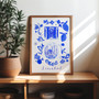 Istanbul in Turkey (Türkiye) Blue Portuguese 'Azulejo' tiles - Watercolour Painted Blue Mosque & the Basilica Cistern. As a Art Print by Holly Francesca