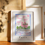 Île de la Cité Poster - Paris, France Seine Scene - Patterned Landscapes: Heritage Pink Edition Print by artist and illustrator Holly Francesca
