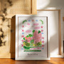 Real Alcázar Palace Poster - Seville, Spain Scene - Patterned Landscapes: Heritage Pink Edition Print by artist and illustrator Holly Francesca