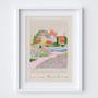 RHS Garden Bridgewater Painted Scene - Floral Facades Landmark Print  by UK artist & illustrator Holly Francesca