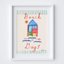 Beach Huts, Beach Days Poster - Summer Editions Art Print by UK artist & illustrator Holly Francesca
