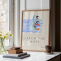 Surfing the Waves Poster - Summer Surf Art Print by UK artist & illustrator Holly Francesca
