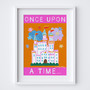Magical castle fairytale kids art print in dreamy bold colours by Wakey Wakey. Created by UK Artist Holly Francesca.