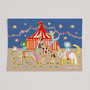 Magical circus at night kids art print in bold colours by Wakey Wakey. Created by UK Artist Holly Francesca.
