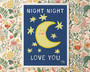 Enchanting 'Night Night Love You' kids art print in bold colours by Wakey Wakey. Created by UK Artist Holly Francesca.