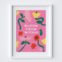 Inspirational 'Bloom from within' kids art print in bright & bold colours by Wakey Wakey. Created by UK Artist Holly Francesca.