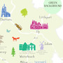 Illustrated hand drawn Map of Cambridgeshire art print by artist Holly Francesca.