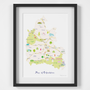 Illustrated hand drawn Map of Oxfordshire art print by artist Holly Francesca.