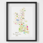 Illustrated hand drawn Map of Buckinghamshire art print by artist Holly Francesca.