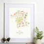 Illustrated hand drawn Map of Worcestershire art print by artist Holly Francesca.