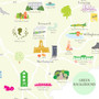 Illustrated hand drawn Map of Northamptonshire art print by artist Holly Francesca.