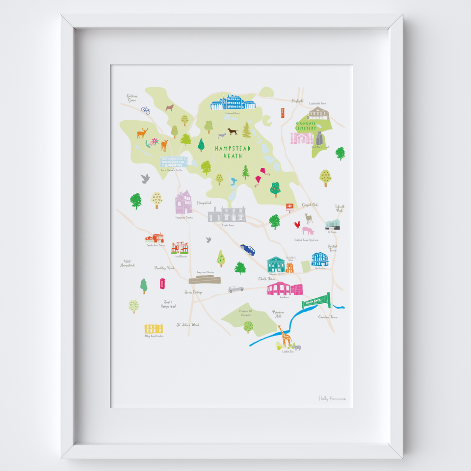 Illustrated hand drawn Map of Richmond and Surrounding Areas art print