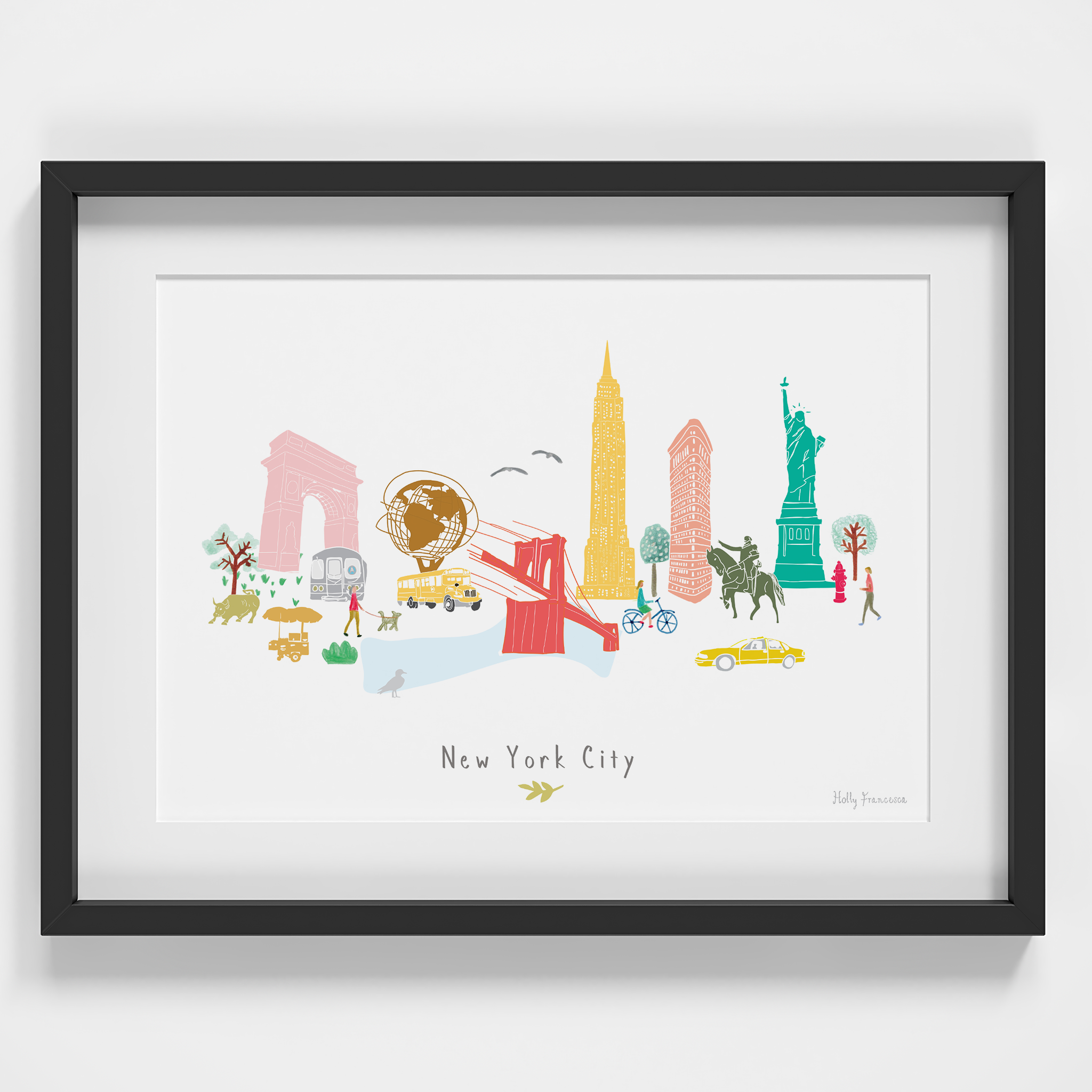 Illustrated hand drawn New York City Skyline Cityscape art print by ...