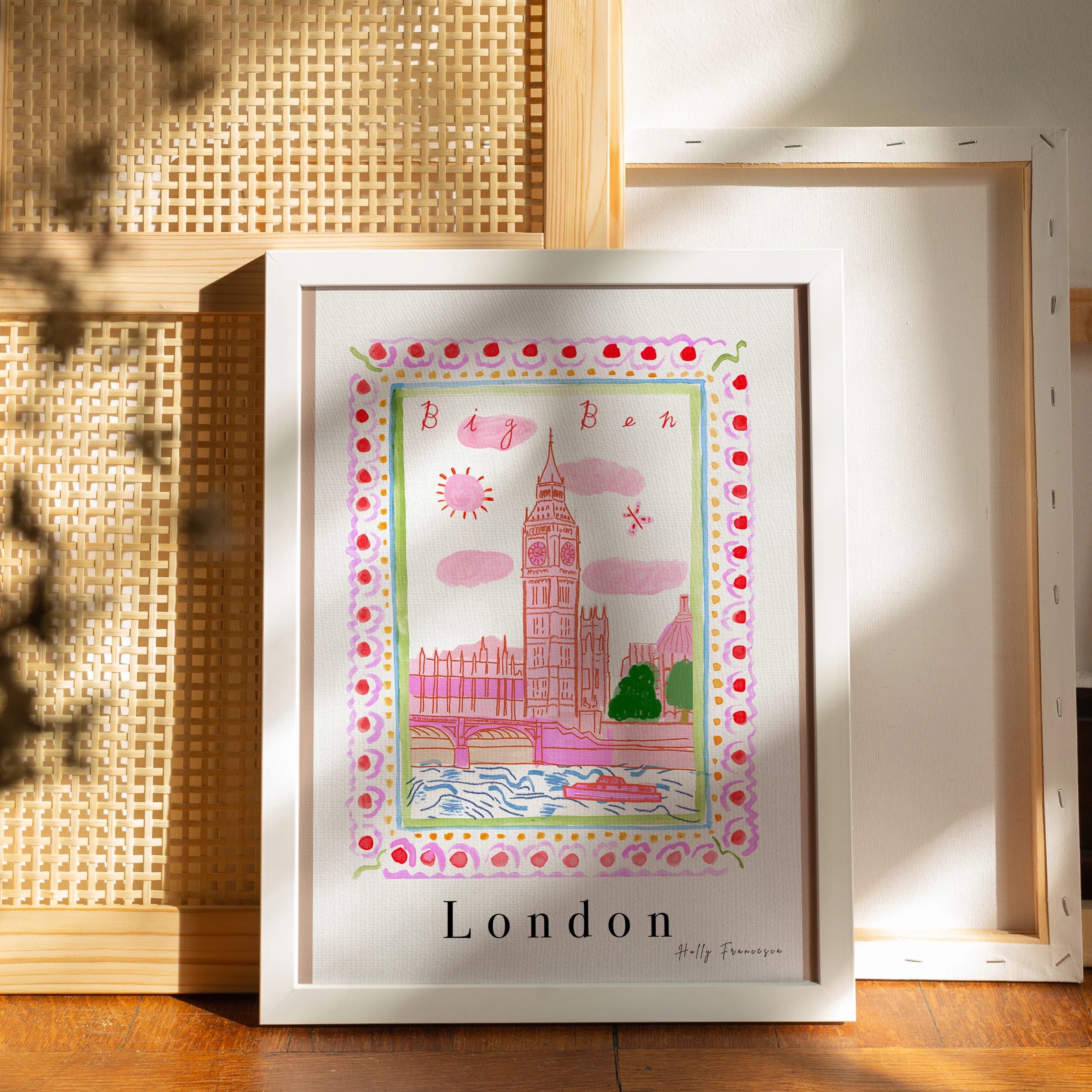 Leinwanddruck „Big Ben Mit Rosa Regenschirm“ – 76 X 51 Cm, Gerahmt, Fertig Zum Aufhängen