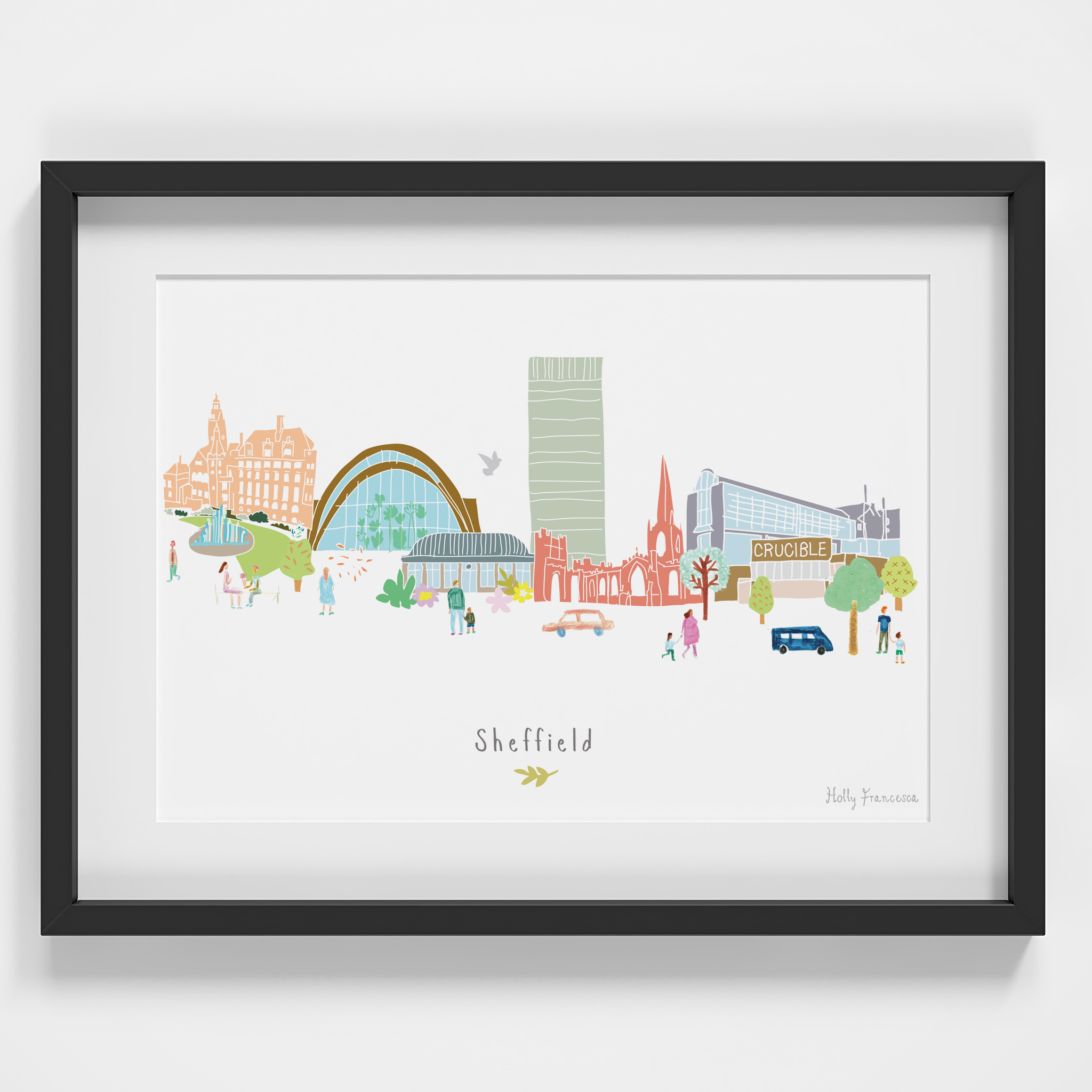 Illustrated Hand Drawn Sheffield Skyline Cityscape Art Print By