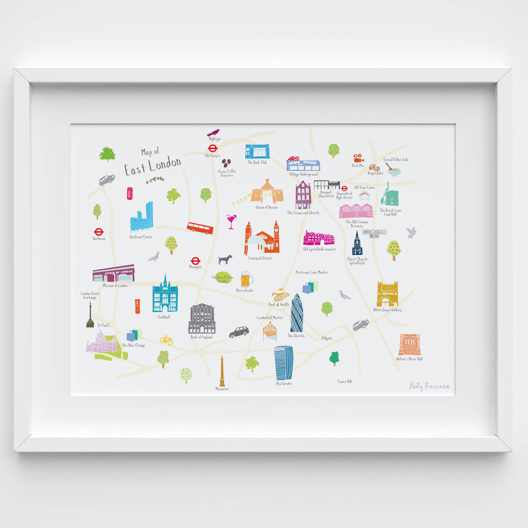 Illustrated hand drawn Map of East London (larger area) art print by ...