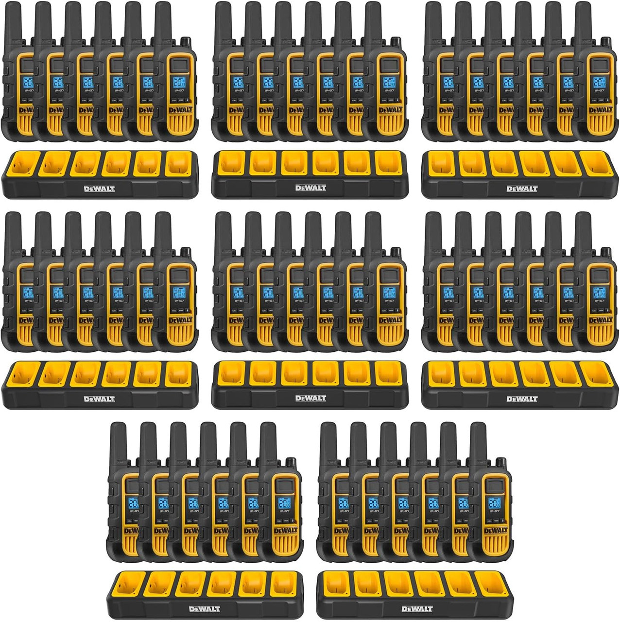 DeWALT DXFRS800 Heavy Duty Walkie Talkies - Pack of 48 with Six Port Charging Stations