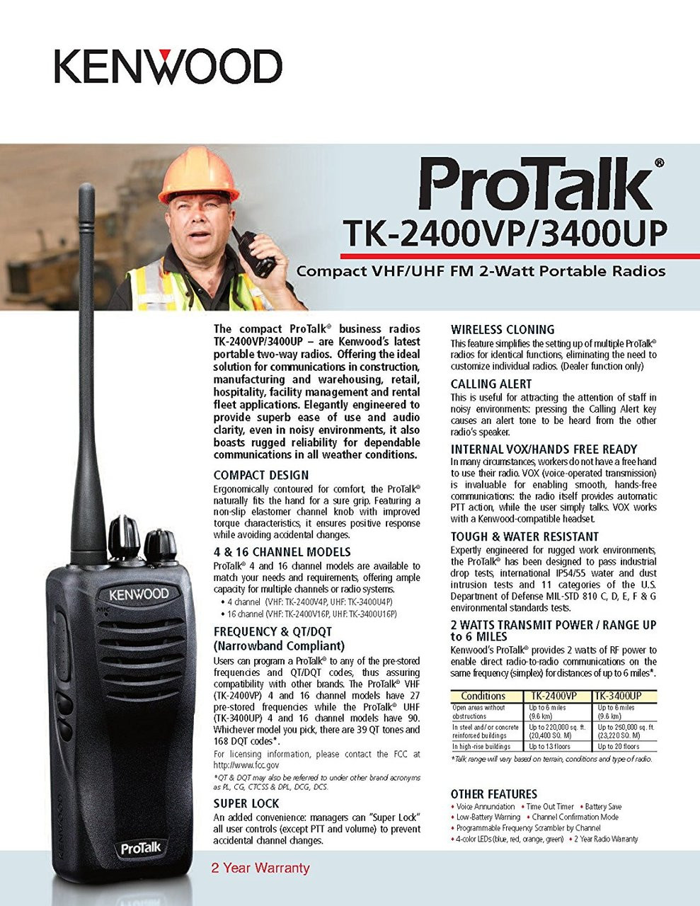 Kenwood ProTalk 2 Way Radio TK3400U4P 6 Pack | ProTalk TK3400U4P 6 Pk