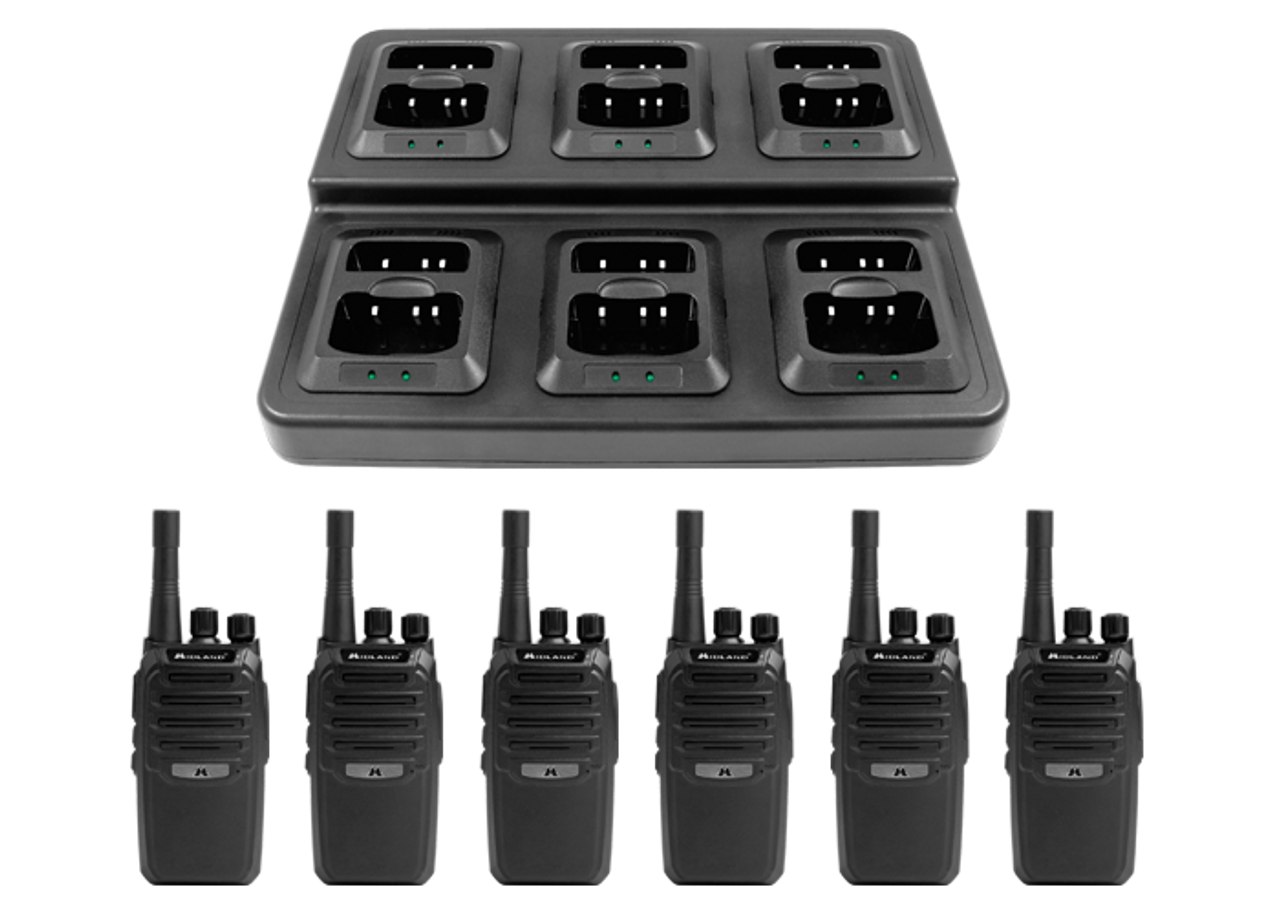 Midland BR200X6BGC 6 Pack of BR200 two way radios and a 6 port multi-unit charging tray